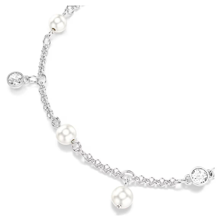 Imber bracelet Crystal pearl, Round cut, White, Rhodium plated
